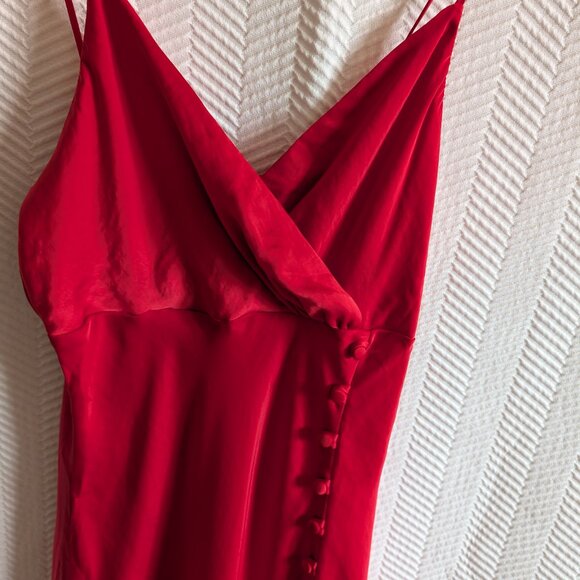 Zara red satin effect spaghetti strap midi slip dress slit buttons Size Medium - Picture 6 of 12